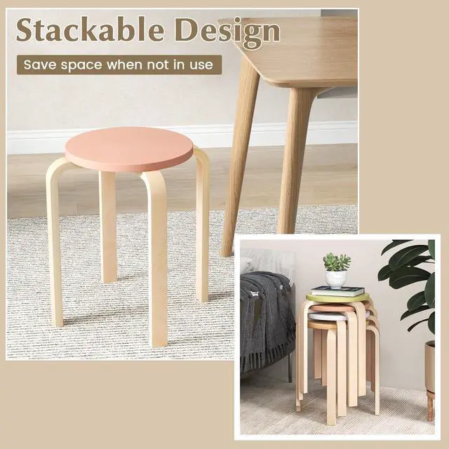 Alt view image 4 of 7 - Bentwood Stackable Stools Set of 4, 18" Round Stacking Backless Nesting Stools, School Chairs, Flexible Seating for Classroom Elementary, Students, Adults, Kitchen, Dining Room