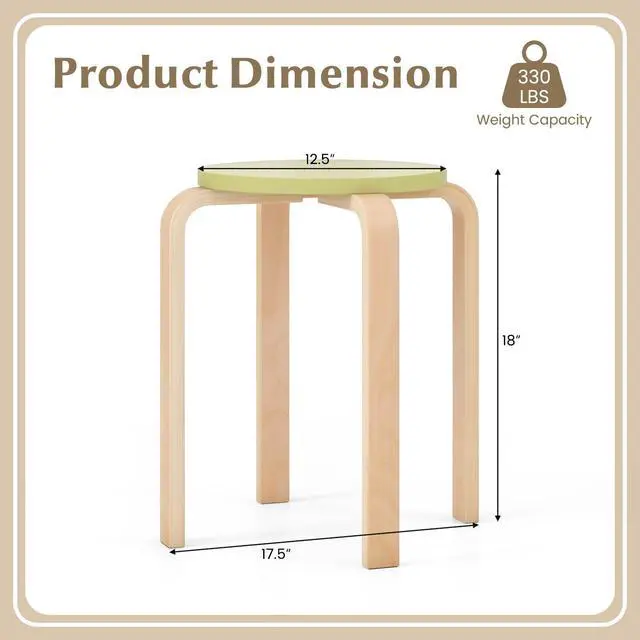 Alt view image 3 of 7 - Bentwood Stackable Stools Set of 4, 18" Round Stacking Backless Nesting Stools, School Chairs, Flexible Seating for Classroom Elementary, Students, Adults, Kitchen, Dining Room