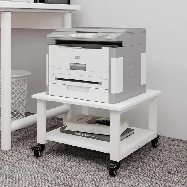 Main image of 2 Tier Laser Printer Stand,20''x20'' Under Desk Printer Cart, White | Large Printer Table Copier Stand with Wheels, Stand for Heavy Printers,Thickened Steel Tube,Supports 200lbs,for Home Office