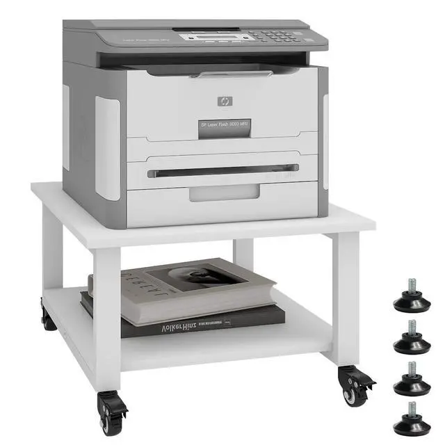 Alt view image 2 of 7 - 2 Tier Laser Printer Stand,20''x20'' Under Desk Printer Cart, White | Large Printer Table Copier Stand with Wheels, Stand for Heavy Printers,Thickened Steel Tube,Supports 200lbs,for Home Office