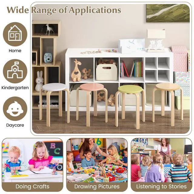 Alt view image 5 of 7 - Bentwood Stackable Stools Set of 4, 18" Round Stacking Backless Nesting Stools, School Chairs, Flexible Seating for Classroom Elementary, Students, Adults, Kitchen, Dining Room