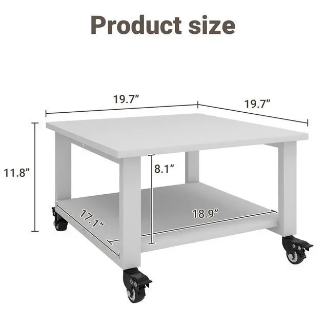 Alt view image 3 of 7 - 2 Tier Laser Printer Stand,20''x20'' Under Desk Printer Cart, White | Large Printer Table Copier Stand with Wheels, Stand for Heavy Printers,Thickened Steel Tube,Supports 200lbs,for Home Office