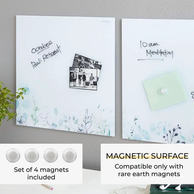 Alt view image 3 of 7 - MessageStor Dry-Erase Glass Board and Magnets, Office Essentials, Botanical, 2-Pack