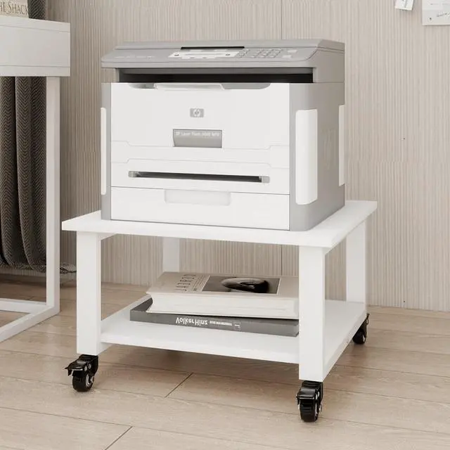 Alt view image 7 of 7 - 2 Tier Laser Printer Stand,20''x20'' Under Desk Printer Cart, White | Large Printer Table Copier Stand with Wheels, Stand for Heavy Printers,Thickened Steel Tube,Supports 200lbs,for Home Office