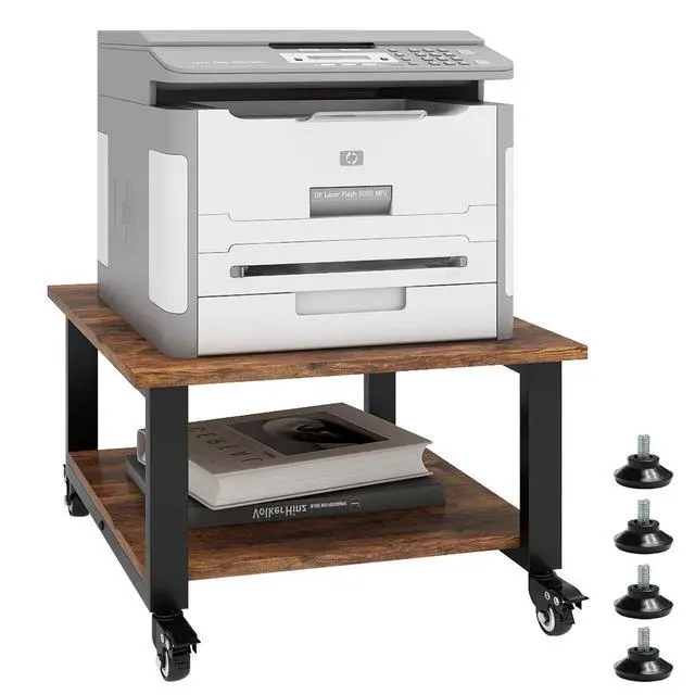 Alt view image 2 of 7 - 2 Tier Laser Printer Stand,20''x20'' Under Desk Printer Cart, Retro | Large Printer Table Copier Stand with Wheels, Stand for Heavy Printers,Thickened Steel Tube,Supports 200lbs,for Home Office