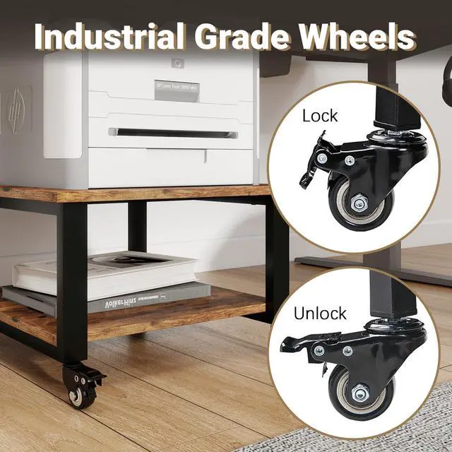 Alt view image 6 of 7 - 2 Tier Laser Printer Stand,20''x20'' Under Desk Printer Cart, Retro | Large Printer Table Copier Stand with Wheels, Stand for Heavy Printers,Thickened Steel Tube,Supports 200lbs,for Home Office