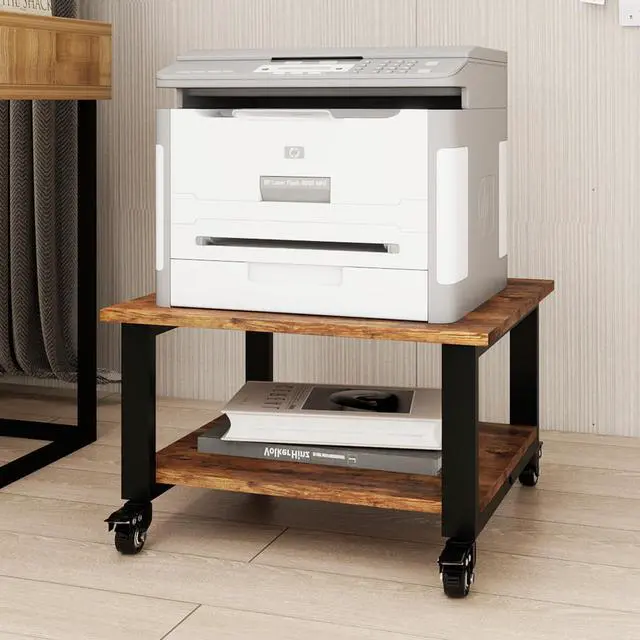 Alt view image 7 of 7 - 2 Tier Laser Printer Stand,20''x20'' Under Desk Printer Cart, Retro | Large Printer Table Copier Stand with Wheels, Stand for Heavy Printers,Thickened Steel Tube,Supports 200lbs,for Home Office