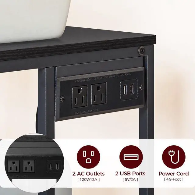 Alt view image 5 of 7 - Mobile Printer Stand, 3-Tier Industrial Printer Cart with Power Outlets and 2 USB Ports, Rolling Printer Table on Wheels for Home Offices Kitchen Organization Rack, Black PTHB78E01