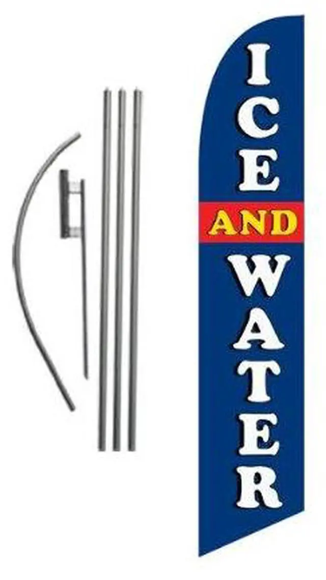 Main image of Ice and Water Market Advertising Feather Banner Swooper Flag Sign with Flag Pole Kit and Ground Stake