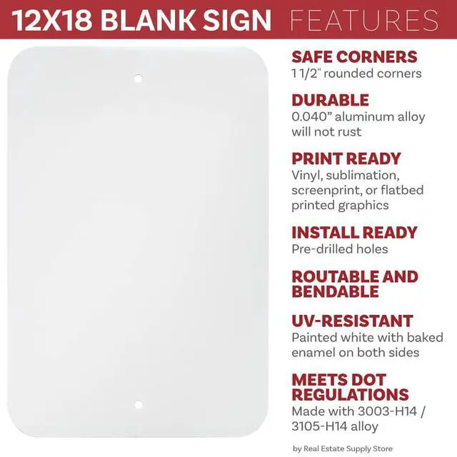 Alt view image 2 of 4 - 12 x 18 Metal Sign Blank, Print Ready White.040 Aluminum with Rounded Corners and Baked Enamel on Both Sides (5)