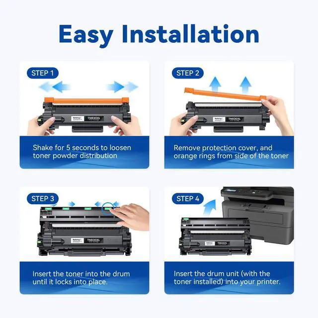 Alt view image 4 of 6 - TN830XL Toner Cartridge Replacement for Brother TN830XL TN830 | High Yield Black Toner for HL-L2460DW, DCP-L2640DW, MFC-L2820DW, HL-L2405W, HL-L2480DW Printer, 3000 Pages Each, Easy Install