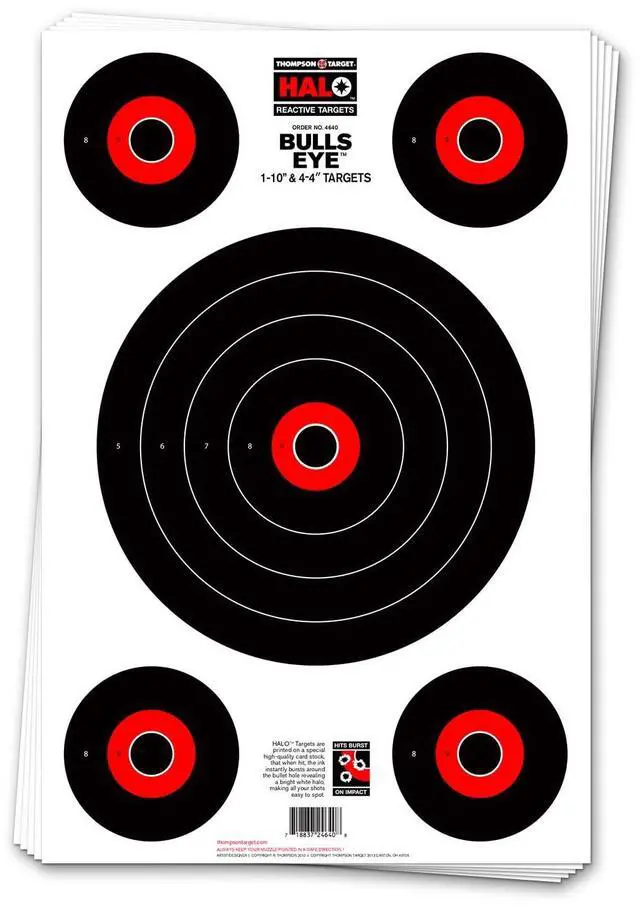 Main image of Halo Bullseye 10" & 4" - High Visibility Reactive Splatter 12.5x19 Inch Shooting Targets for Rifle and Pistol Range Training - Made in the USA