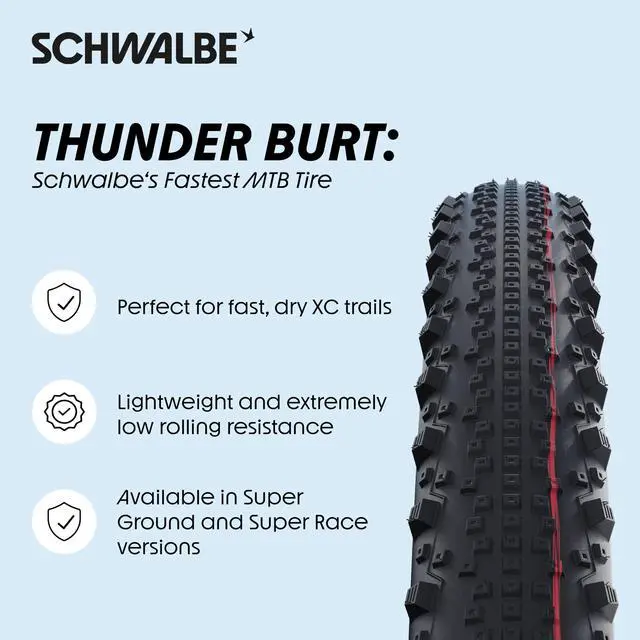 Alt view image 2 of 7 - Thunder Burt Bicycle Tires MTB & XC Bicycle Tires 27.5 & 29 Inches TLE Tires for Mountain Biking and Cross-Country for Fast, Dry XC Trails
