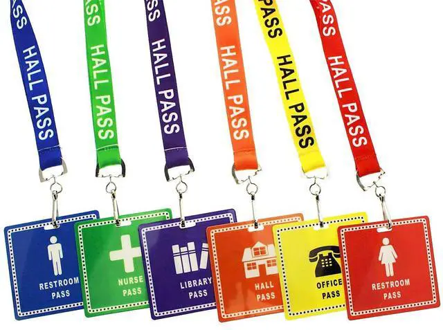 Main image of Bulk 36 Pack - Student Hall Pass Lanyards with Unbreakable Card Passes & Safety Breakaway Lanyards (Hall, Bathroom, Library, Office & Nurse) - Classroom/School Supplies for Teachers by