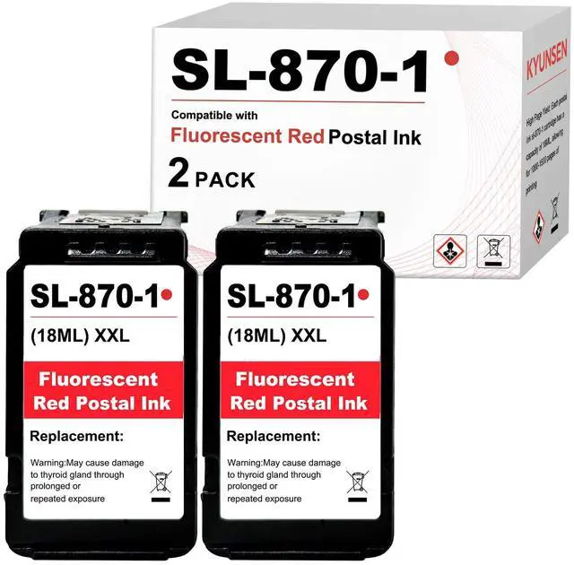 Main image of SL-870-1 XXL Red Ink Cartridge Fluorescent Red Ink Cartridge Compatible for SL870-1 Replacement for Pitney Bowes New SendPro Mailstation Postage Machines (CSD1) 2-Pack (18ml)