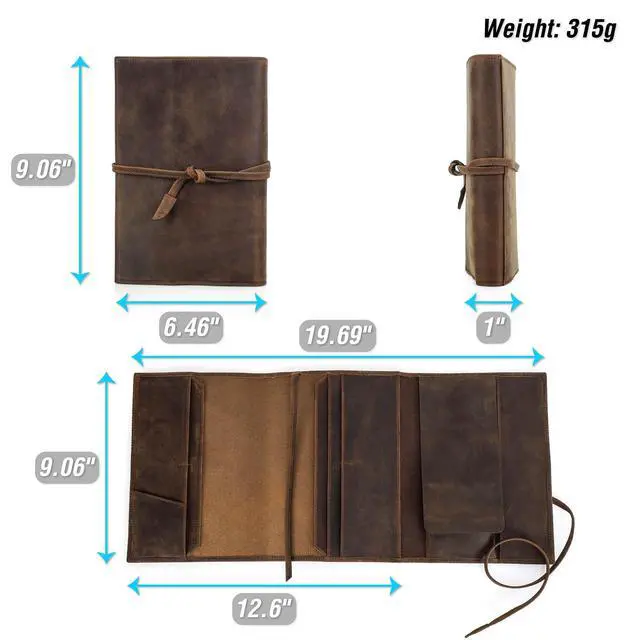 Alt view image 5 of 7 - Top Grain Genuine Leather Customizable Travel Notebook Cover for Man & Woman, Handmade, Leather Refillable Journal Cover Fits A5 Size Notebook/Paper/Pen/Stationeries/Cards/Tickets, Coffee