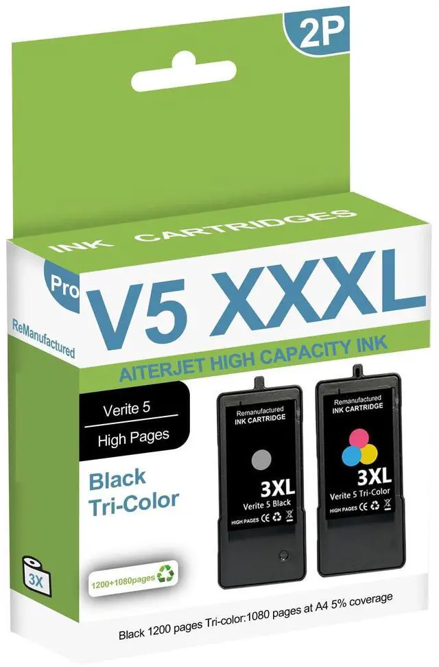 Main image of High Capacity 3XL Verite 5 Replacement Ink Cartridge ReManufactured for Verite 5 V50 V55 V55W Eco V55 Plus V60 Eco 640 Eco 64 Series V65 Eco V65 Plus (1 Black/1 Tri-Color, Combo)