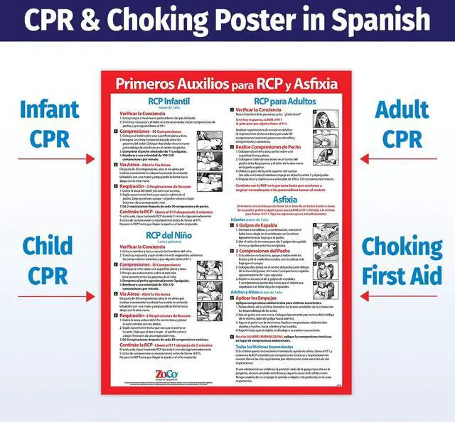 Alt view image 3 of 7 - ZOCO Spanish CPR and Choking Poster (10-Pack) First Aid Instructions Spanish for Infant, Child, Adult Laminated 17x22 Restaurant Compliance Sign, Workplace & School Safety Chart