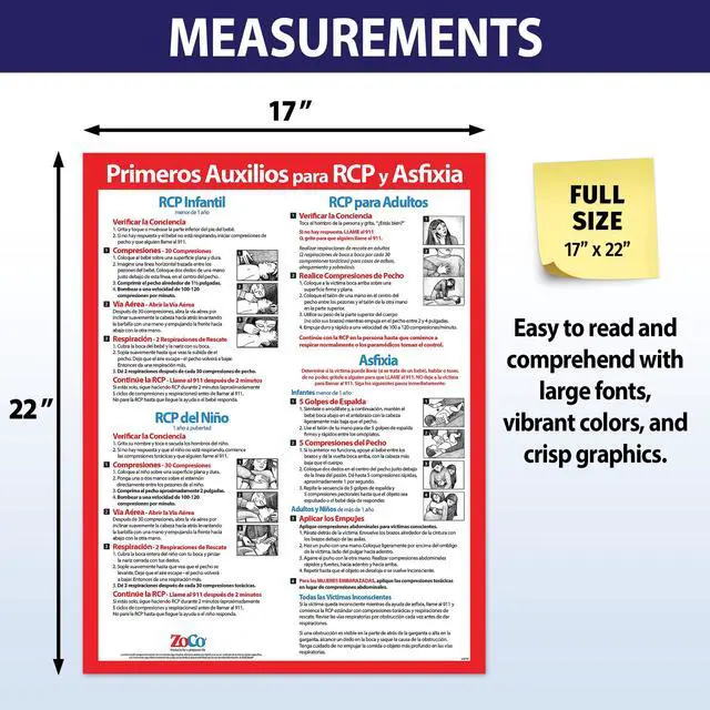 Alt view image 5 of 7 - ZOCO Spanish CPR and Choking Poster (10-Pack) First Aid Instructions Spanish for Infant, Child, Adult Laminated 17x22 Restaurant Compliance Sign, Workplace & School Safety Chart