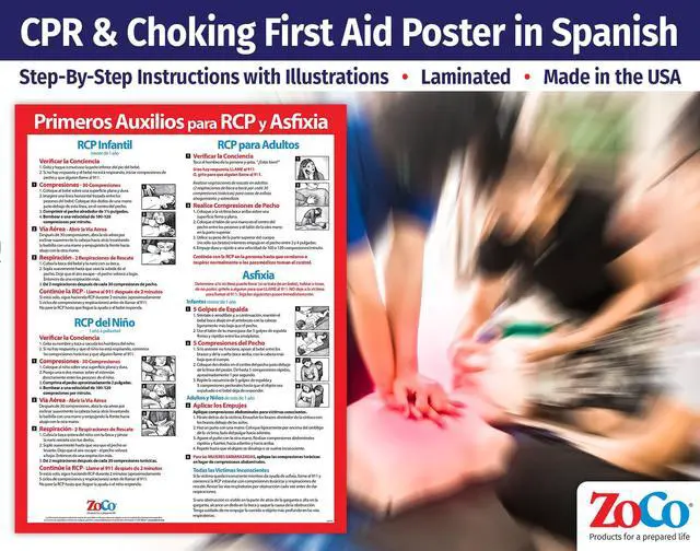 Alt view image 2 of 7 - ZOCO Spanish CPR and Choking Poster (10-Pack) First Aid Instructions Spanish for Infant, Child, Adult Laminated 17x22 Restaurant Compliance Sign, Workplace & School Safety Chart