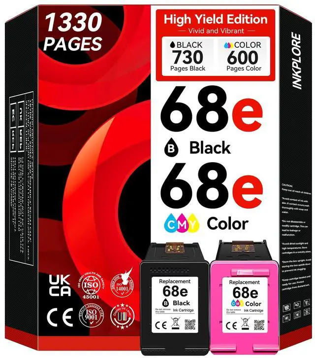 Main image of High Yield 68e (68XL) Ink Cartridges Replacement for HP 68 Ink Cartridges Black/Color Comco Pack Compatible for HP Envy 6155e 6555e 6155 6100e 6500e 6555 6100 6500 Deskjet 4327 2923 2955 4355 Printer