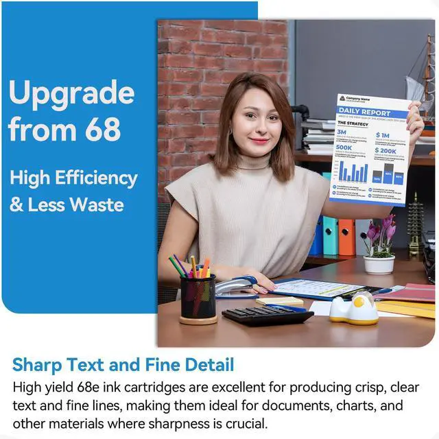Alt view image 6 of 6 - High Yield 68e (68XL) Ink Cartridges Replacement for HP 68 Ink Cartridges Black/Color Comco Pack Compatible for HP Envy 6155e 6555e 6155 6100e 6500e 6555 6100 6500 Deskjet 4327 2923 2955 4355 Printer