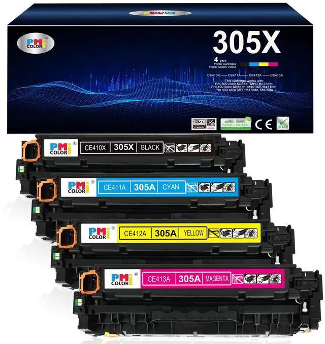 Main image of 305A 305X Toner Cartridges 4 Pack Replacement for HP LaserJet Pro 400 Color | M451dn M451nw M451dw MFP M475dw M475dn Pro 300 M375nw (Black,Cyan, Magenta, Yellow)
