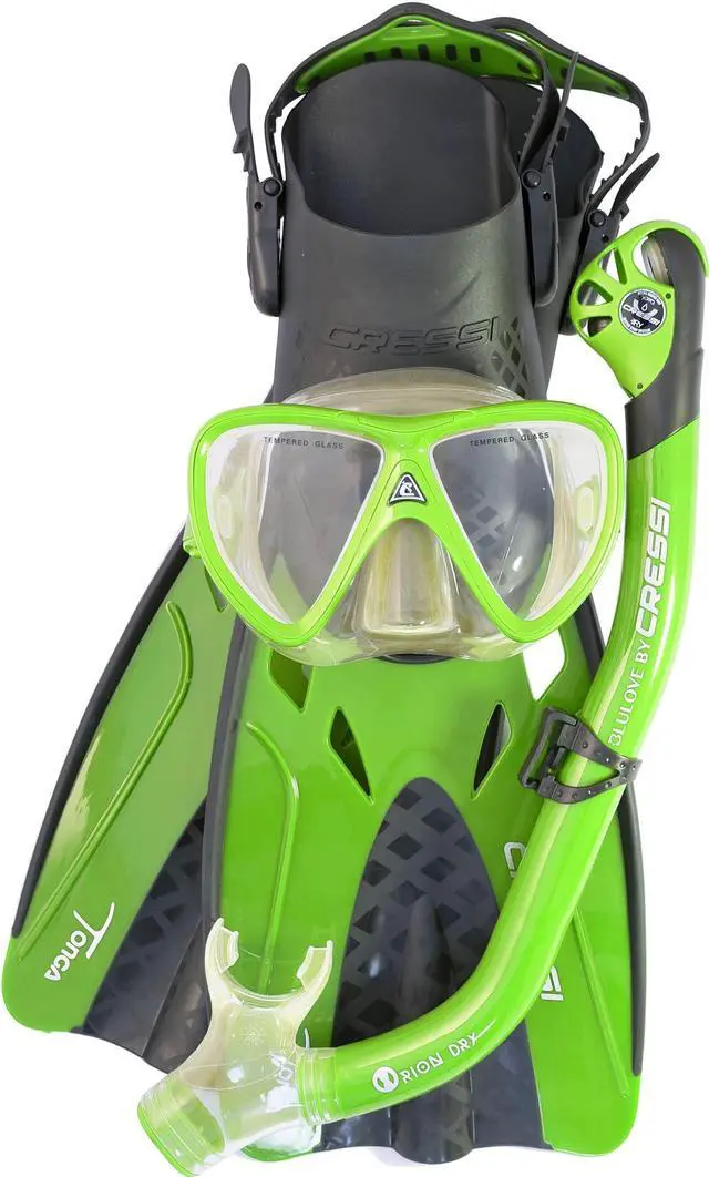 Main image of Adult Complete Snorkeling Set (Mask, Dry Snorkel, Adjustable Fins) - Lightweight Traveling Equipment - Tonga Pro Dry Set: Designed in Italy