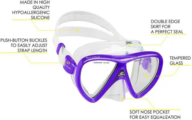 Alt view image 2 of 6 - Adult Complete Snorkeling Set (Mask, Dry Snorkel, Adjustable Fins) - Lightweight Traveling Equipment - Tonga Pro Dry Set: Designed in Italy