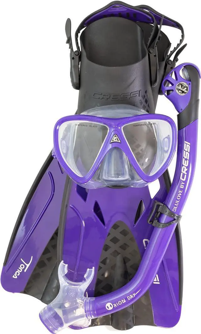 Main image of Adult Complete Snorkeling Set (Mask, Dry Snorkel, Adjustable Fins) - Lightweight Traveling Equipment - Tonga Pro Dry Set: Designed in Italy