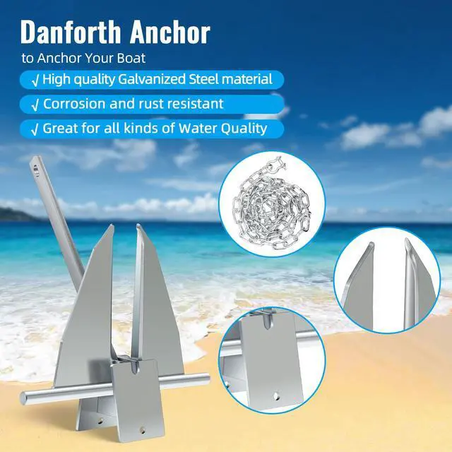 Alt view image 4 of 7 - Boat Anchor Kit,Fluke Style Anchor,Hot-Dipped Galvanized Steel, Kit Includes Galvanized Fluke Anchor, Anchor Chain,Rope, Shackles,Boat Anchors for 15'-23' Boats Boats