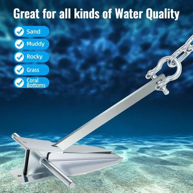 Alt view image 5 of 7 - Boat Anchor Kit,Fluke Style Anchor,Hot-Dipped Galvanized Steel, Kit Includes Galvanized Fluke Anchor, Anchor Chain,Rope, Shackles,Boat Anchors for 15'-23' Boats Boats