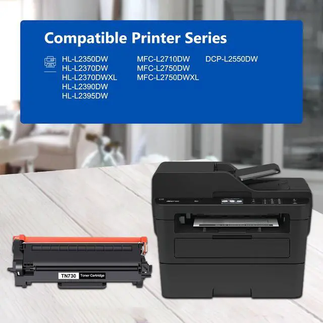 Alt view image 2 of 7 - TN-730 TN730 Toner Cartridge Replacement for Brother TN730 Toner Cartridge - Black DCP-L2550DW MFC-L2710DW MFC-L2750DW HL-L2370DW Printer (4-Pack)