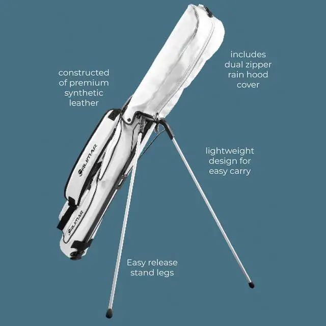 Alt view image 7 of 7 - Pitch 'N Putt Elite Sunday Golf Bag with Stand | Synthetic Leather, Lightweight, Small, Carry Handle, Rain Hood Cover, For A Few Clubs, Par 3, Driving Range, Men & Women
