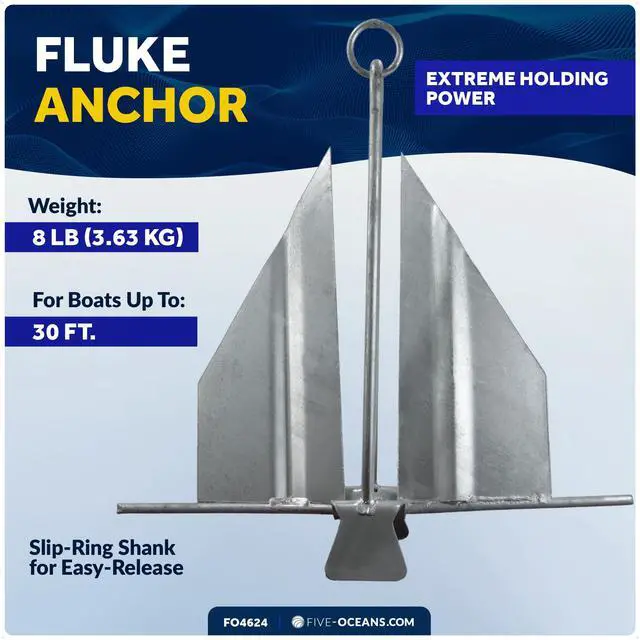 Alt view image 2 of 7 - Fluke Boat Anchor, Galvanized Steel, Slip Ring, Heavy-Duty Boat Anchors for Kayak, Dinghy, Paddleboard, Canoe, Personal Watercraft - Multiple Sizes