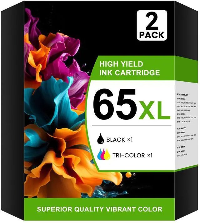 Main image of 65XL Ink Cartridges Black/Color Combo Pack 2-Pack Compatible for HP 65XL 65 | Replacement for Envy 5055 5000 5052 5070 DeskJet 3755 3700 3772 2652 2600 2622 2624 3722 3758 3752 Printer