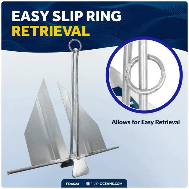 Alt view image 4 of 7 - Fluke Boat Anchor, Galvanized Steel, Slip Ring, Heavy-Duty Boat Anchors for Kayak, Dinghy, Paddleboard, Canoe, Personal Watercraft - Multiple Sizes