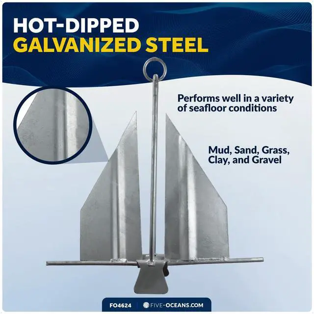 Alt view image 6 of 7 - Fluke Boat Anchor, Galvanized Steel, Slip Ring, Heavy-Duty Boat Anchors for Kayak, Dinghy, Paddleboard, Canoe, Personal Watercraft - Multiple Sizes