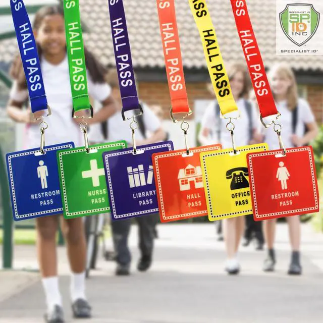 Alt view image 5 of 7 - Bulk 36 Pack - Student Hall Pass Lanyards with Unbreakable Card Passes & Safety Breakaway Lanyards (Hall, Bathroom, Library, Office & Nurse) - Classroom/School Supplies for Teachers by
