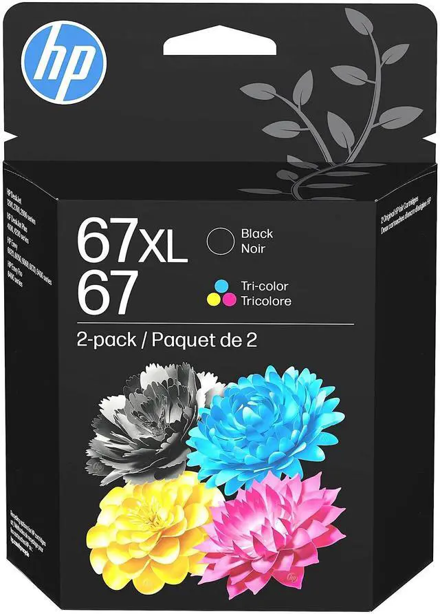 Main image of Original 67 Tri-Color / 67XL Black Ink Cartridges (2-Pack) | Works DeskJet 1255, 2700, 4100 Series Envy 6000, 6400 Series | Eligible for Instant Ink | 3YP30AN