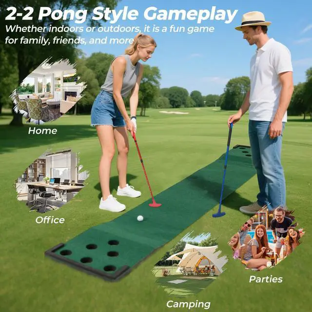 Alt view image 6 of 7 - 11 FT Golf Putting Game Set, Indoor Outdoor Putting Green Mat with 2 Adjustable Putters, 6 Balls & 12 Holes for Party, Backyard, Home & Office, Golf Practice Training Mat