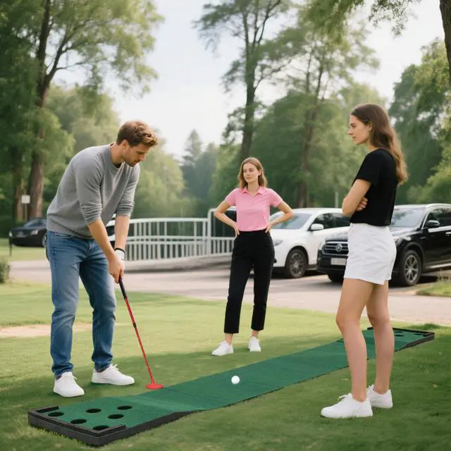Alt view image 7 of 7 - 11 FT Golf Putting Game Set, Indoor Outdoor Putting Green Mat with 2 Adjustable Putters, 6 Balls & 12 Holes for Party, Backyard, Home & Office, Golf Practice Training Mat