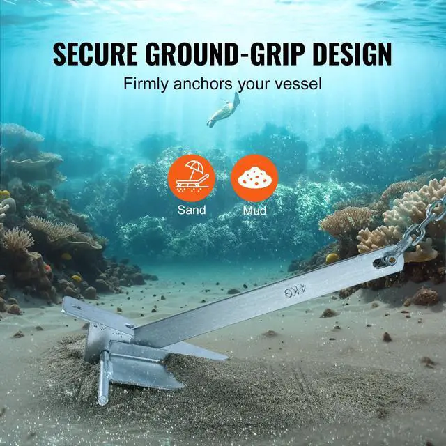 Alt view image 4 of 7 - Fluke Style Anchor Kit,Hot-Dipped Galvanized Steel Fluke Anchor with 7.9' Chain