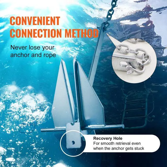 Alt view image 5 of 7 - Fluke Style Anchor Kit,Hot-Dipped Galvanized Steel Fluke Anchor with 7.9' Chain