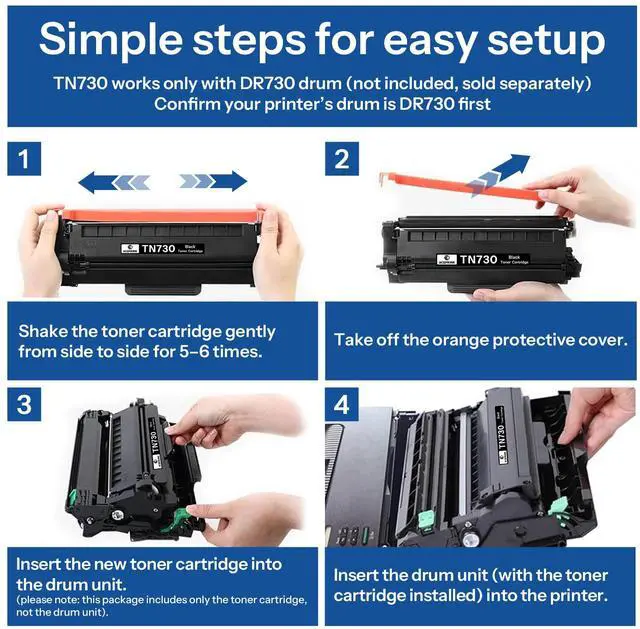 Alt view image 4 of 6 - TN730 TN-730 Toner Cartridge Black Replacement for Brother TN730 TN-730 TN 730 MFC-L2710DW MFC-L2750DW HL-L2350DW HL-L2370DW HL-L2395DW HL-L2390DW DCP-L2550DW Printer 2 Pack