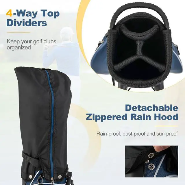 Alt view image 3 of 7 - Golf Stand Bag with 4-Way Top Dividers, Portable Ergonomic Golf Bag with 4 Zippered Pockets, Cooler Bag, Rain Hood and Dual Strap System, 3.5 LBS Lightweight for Men&Women
