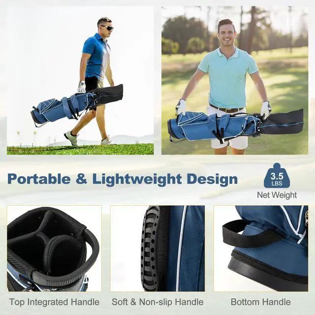 Alt view image 6 of 7 - Golf Stand Bag with 4-Way Top Dividers, Portable Ergonomic Golf Bag with 4 Zippered Pockets, Cooler Bag, Rain Hood and Dual Strap System, 3.5 LBS Lightweight for Men&Women