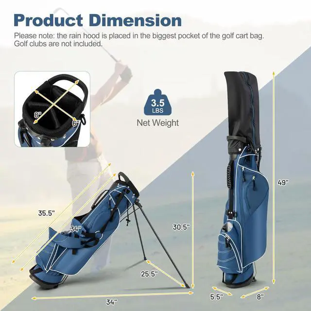 Alt view image 7 of 7 - Golf Stand Bag with 4-Way Top Dividers, Portable Ergonomic Golf Bag with 4 Zippered Pockets, Cooler Bag, Rain Hood and Dual Strap System, 3.5 LBS Lightweight for Men&Women