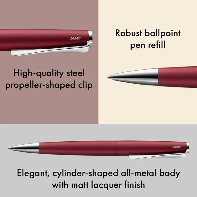 Alt view image 3 of 6 - studio royalred - ballpoint pen in elegant stainless steel casing - with propeller-shaped clip - incl. giant refill M 16 in line width M in black