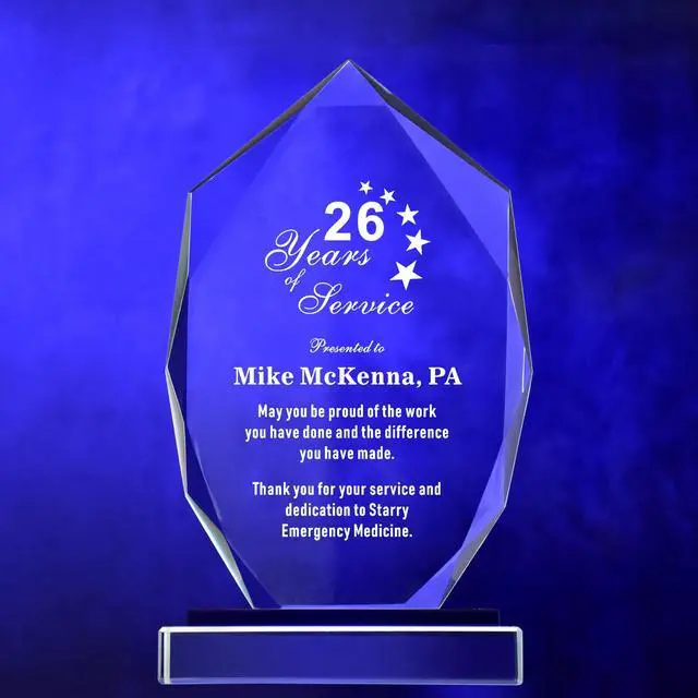 Main image of Personalized 9 Glass Plaque with Glass Base, Crystal Clear Trophy with Engraved with Names, Appreciation Messages and Company Logo, Customized Gift Award for Retirement Employee, Manager, Boss
